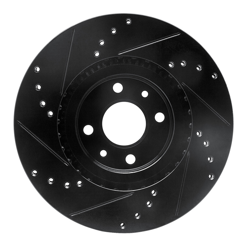 Fiat 500E Brake Rotor (1) - Front Right - R1 Concepts - Drilled & Slotted - Black - `12-`19